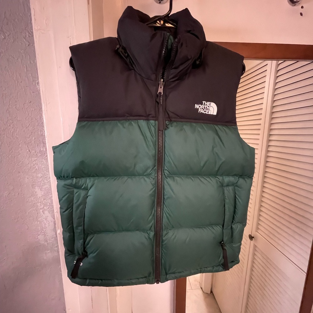 The North Face Black and Dark Green Nuptse Puffer Vest